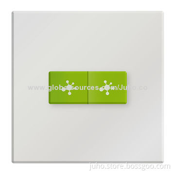 New Intelligent Touch Light Switch, 2 Gang Green Button Light Switch with White Glass Panel